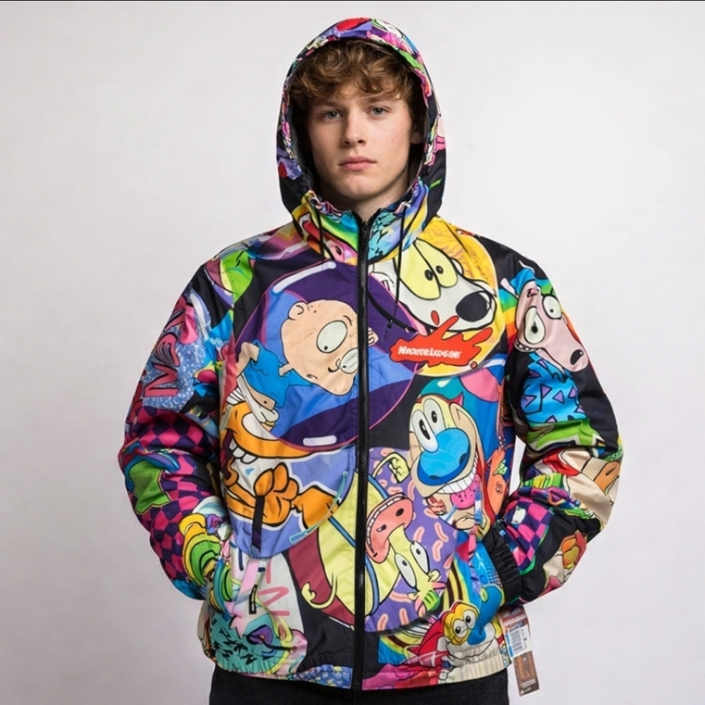 Members Only x Nickelodeon Rugrats Ren and Stimpy Hooded Windbreaker Jacket